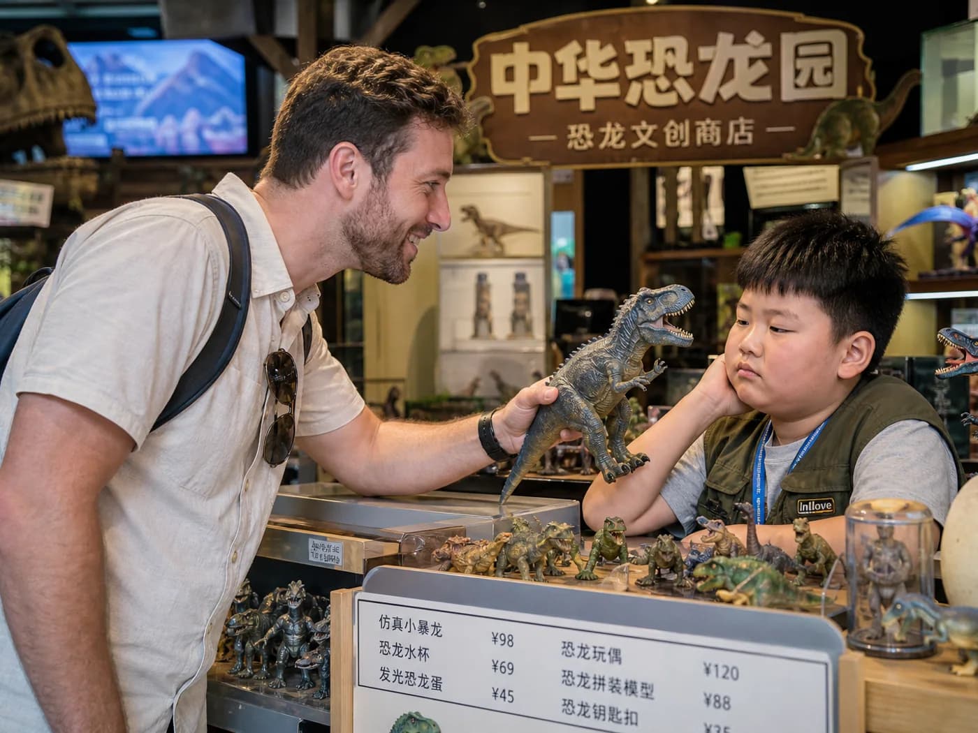 Parent and child at park shop