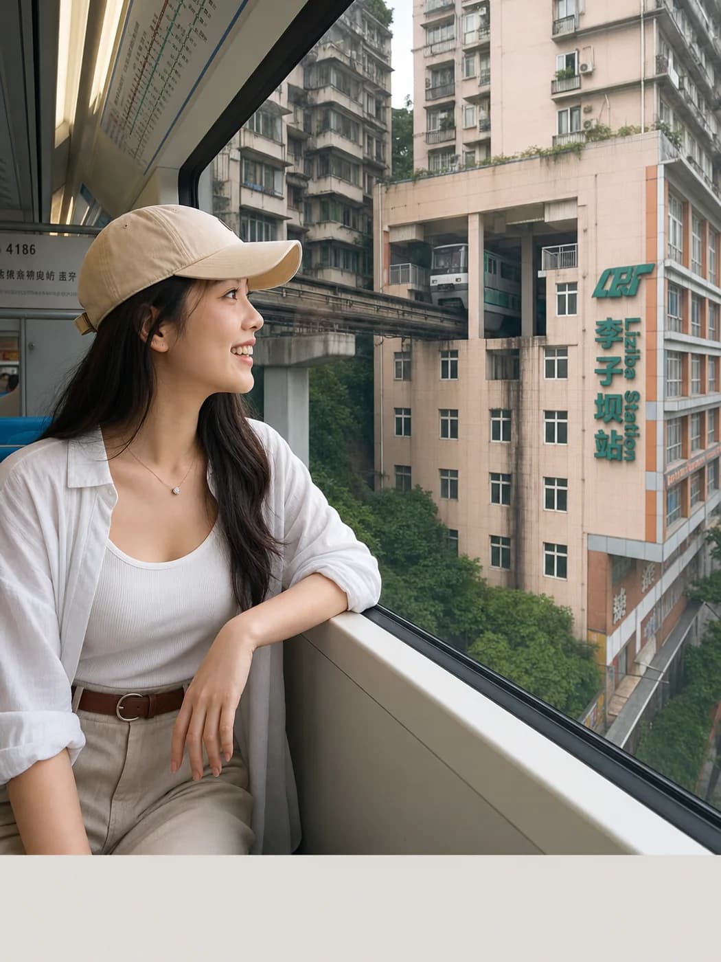 Travelers on metro through building