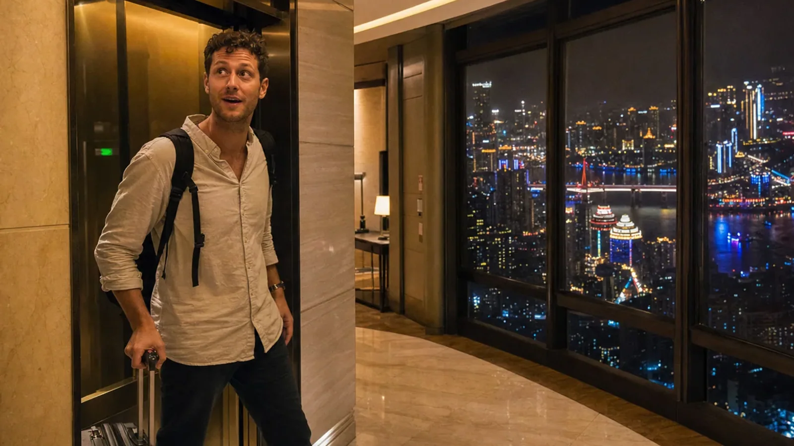 Traveler locating hotel lobby