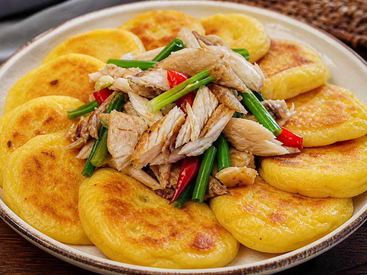 Salted fish corn cake in Dalian