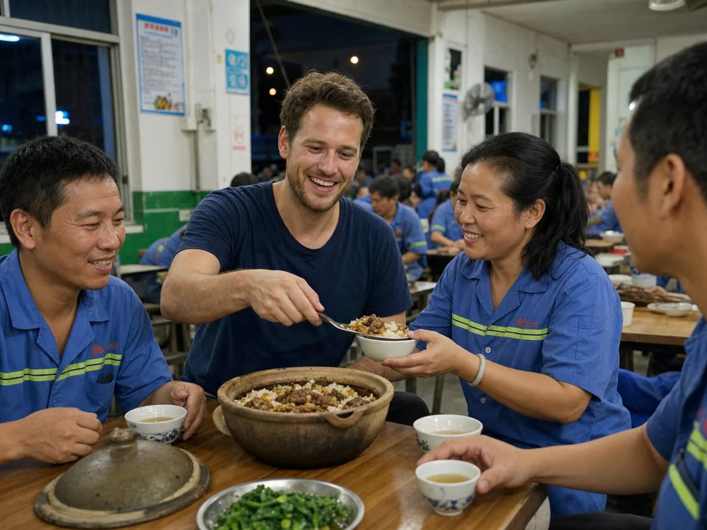 Travelers eating claypot rice
