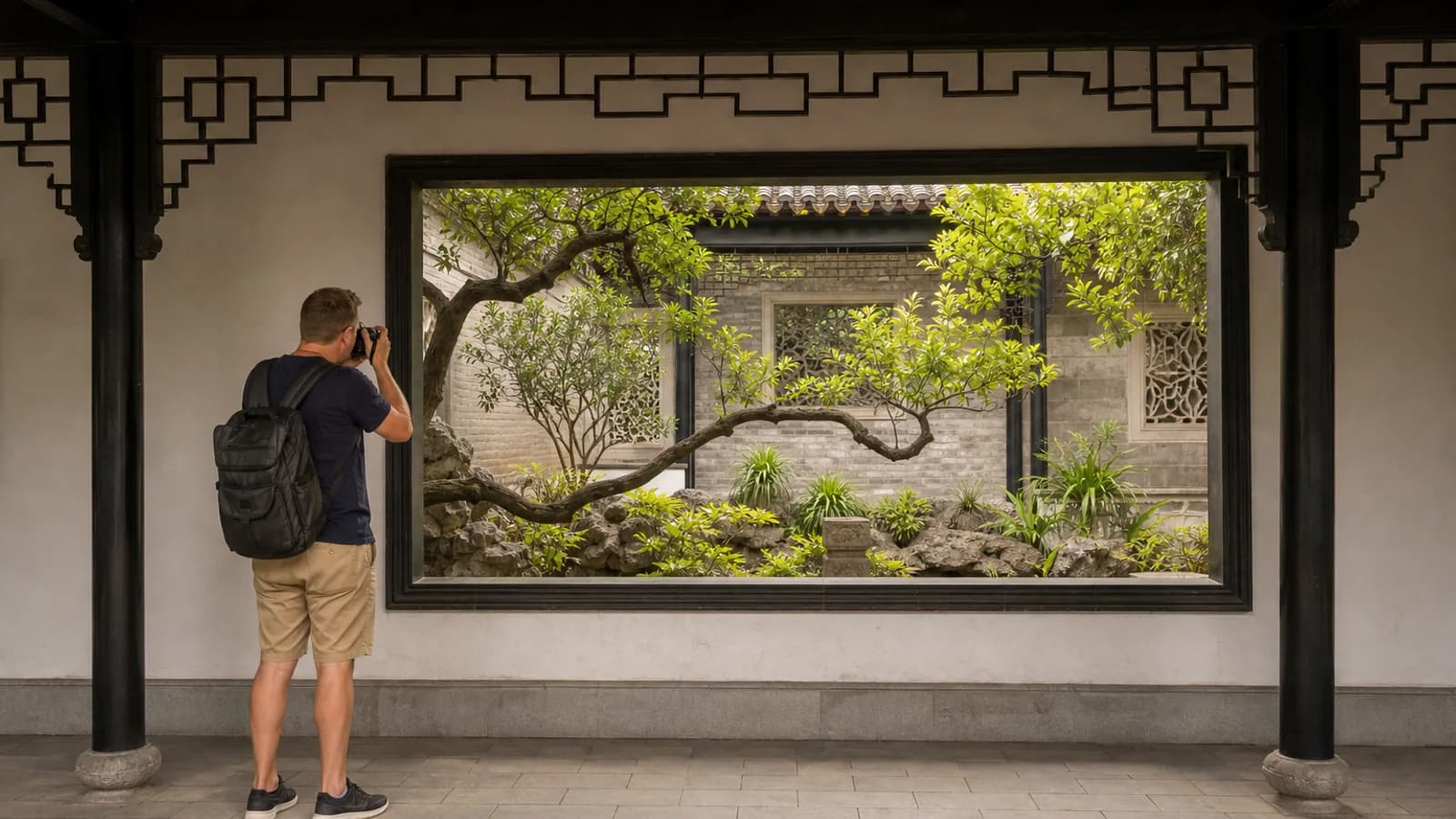 Traveler framing garden view