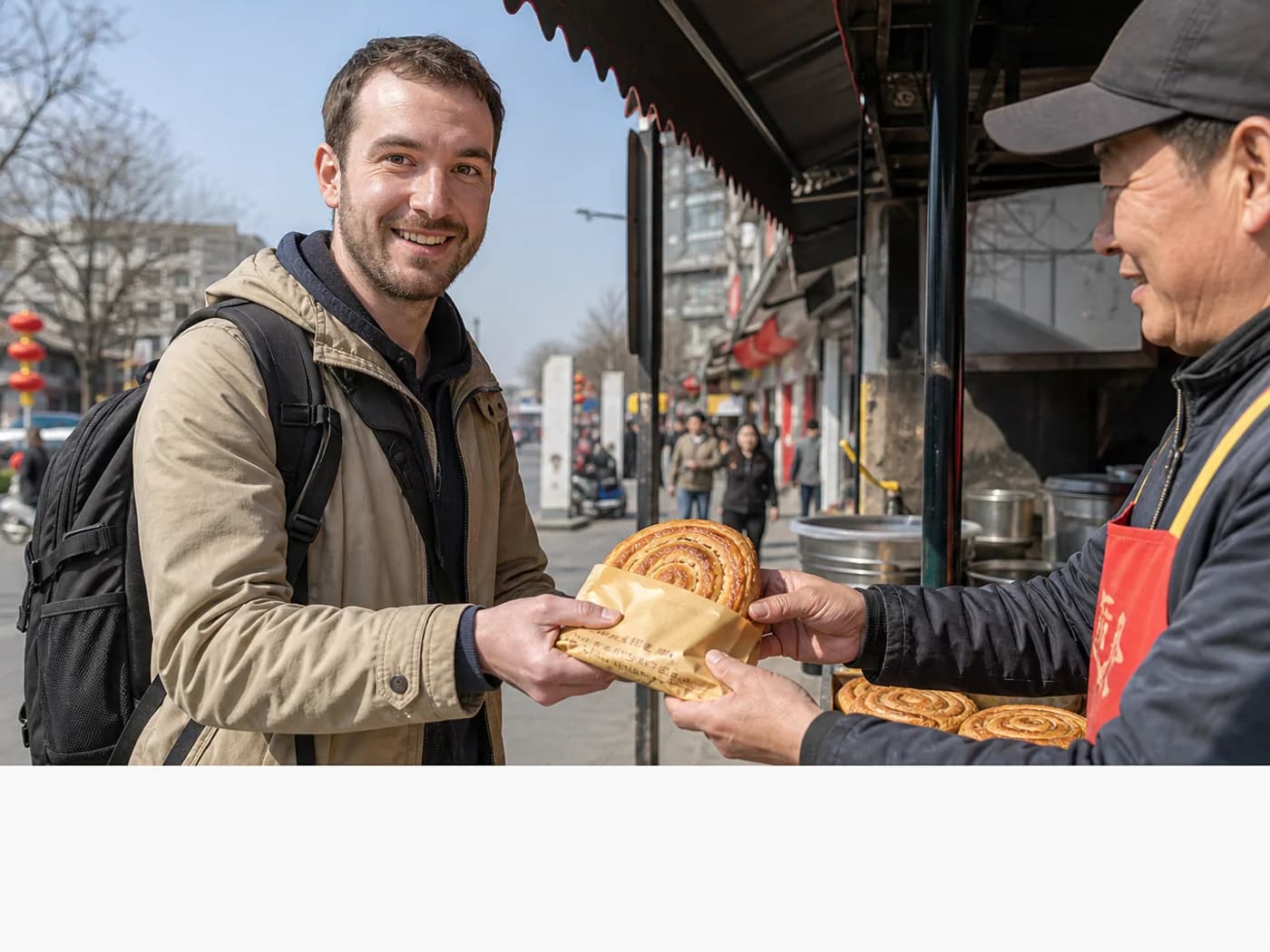 Traveler buying youxuan pastry