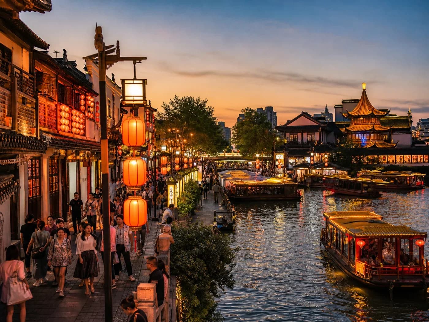 Travelers in Nanjing evening lanes