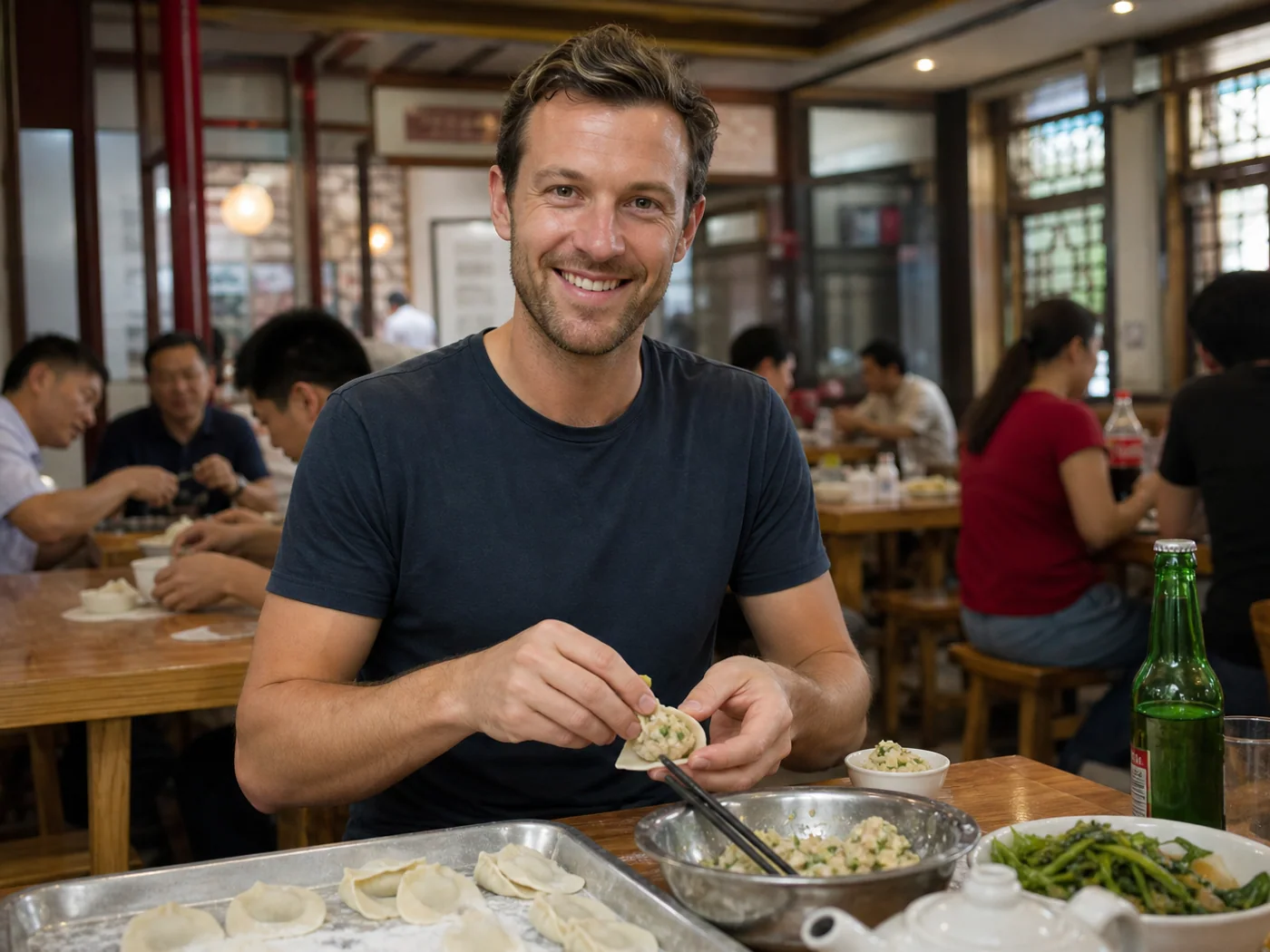 Visitors making dumplings in Shenyang