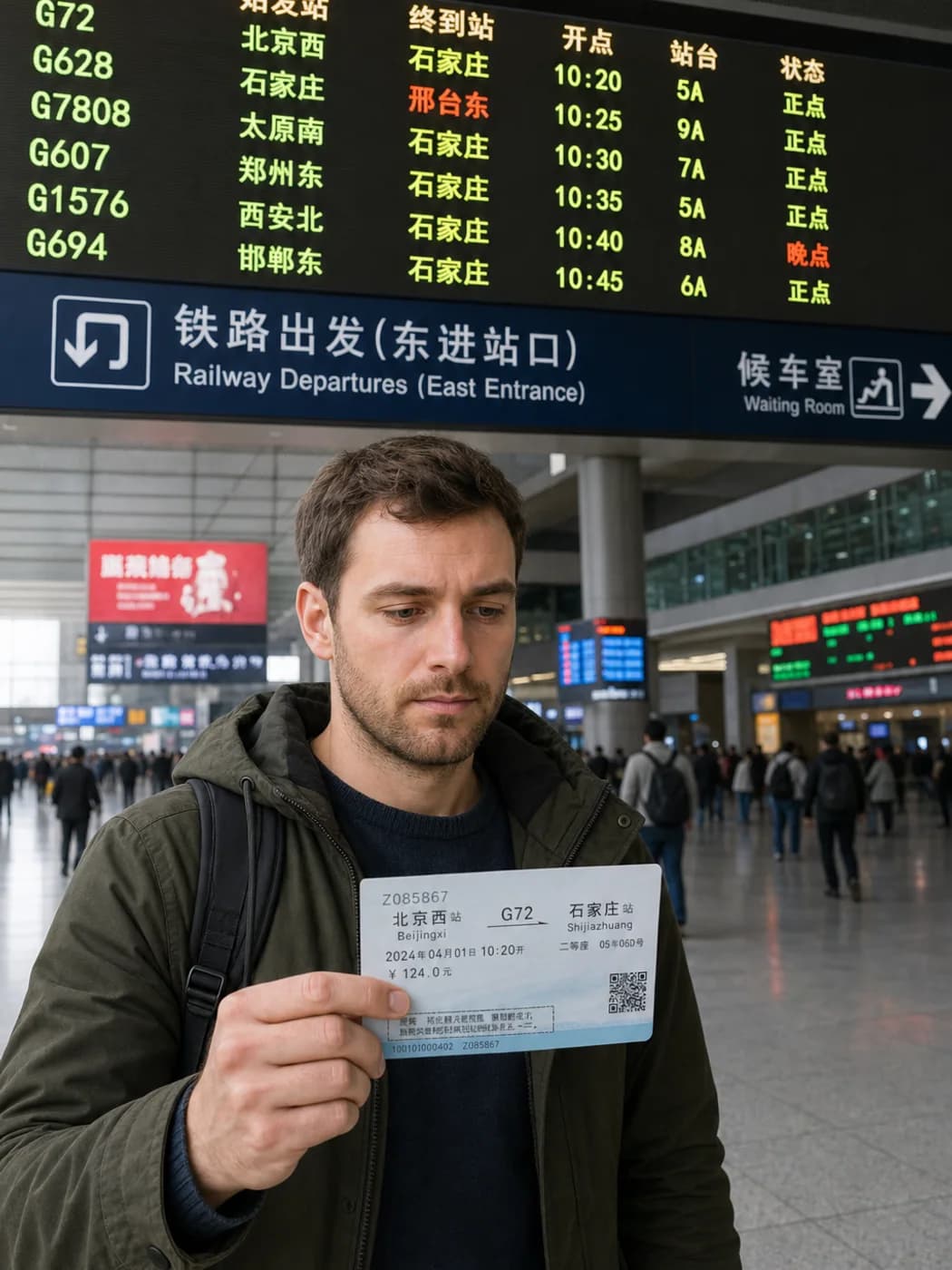 Traveler confirming train station in Shijiazhuang