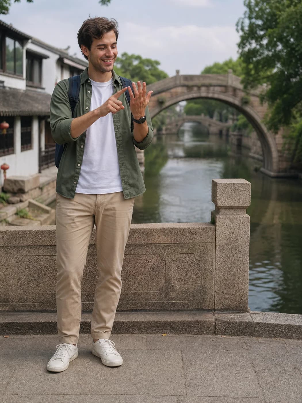 Traveler counting bridges in Suzhou