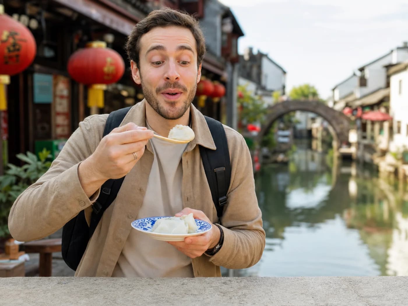 Traveler surprised by sweet dumpling