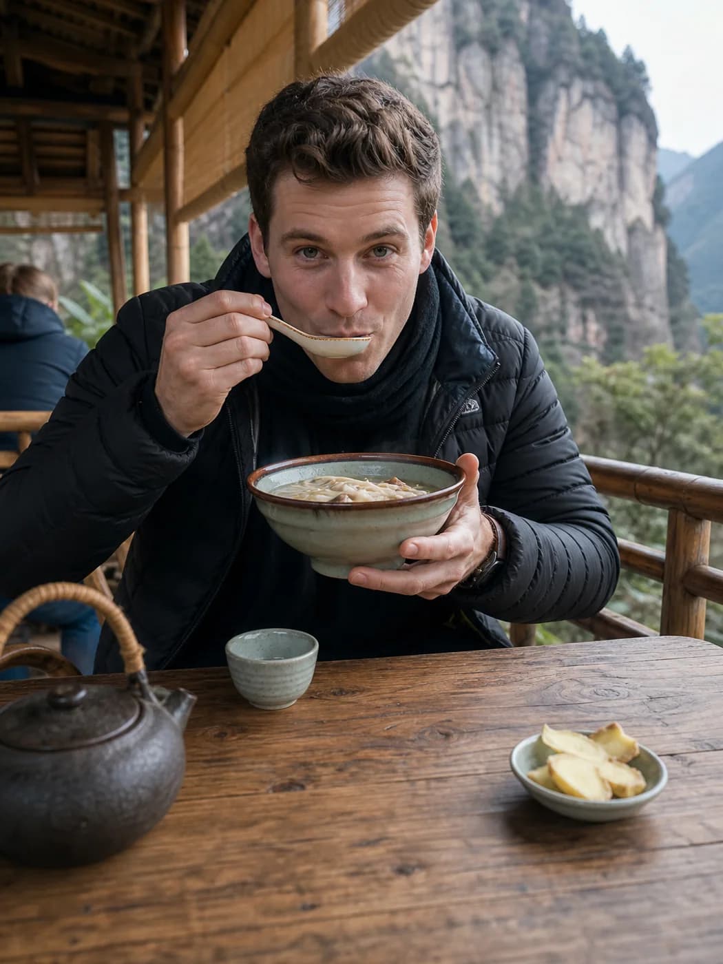 Traveler warming with ginger noodles
