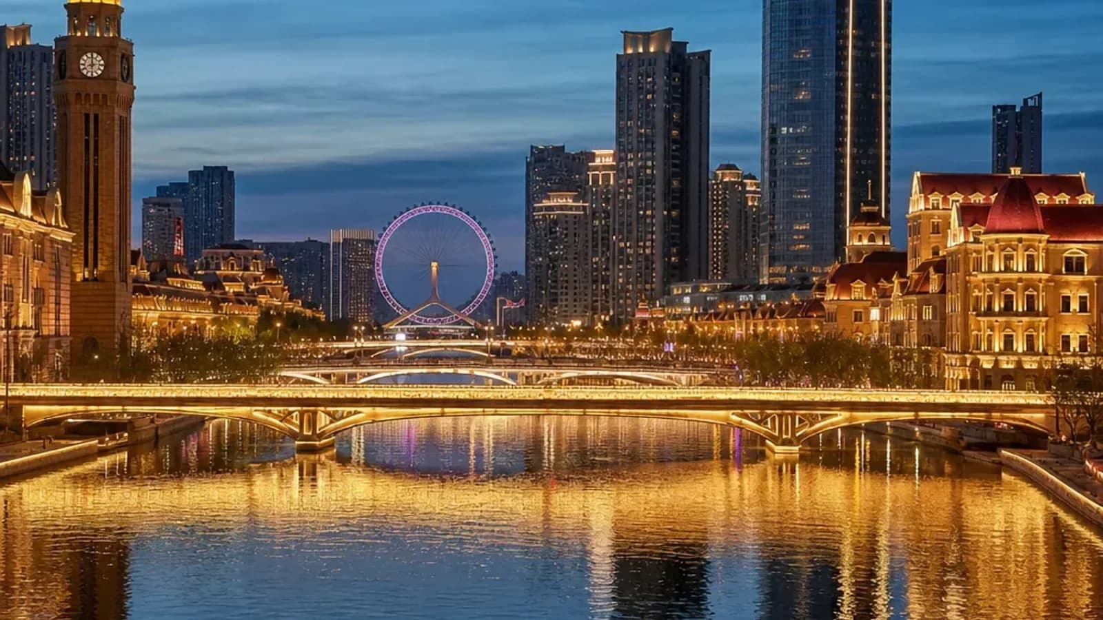Hai River at dusk in Tianjin