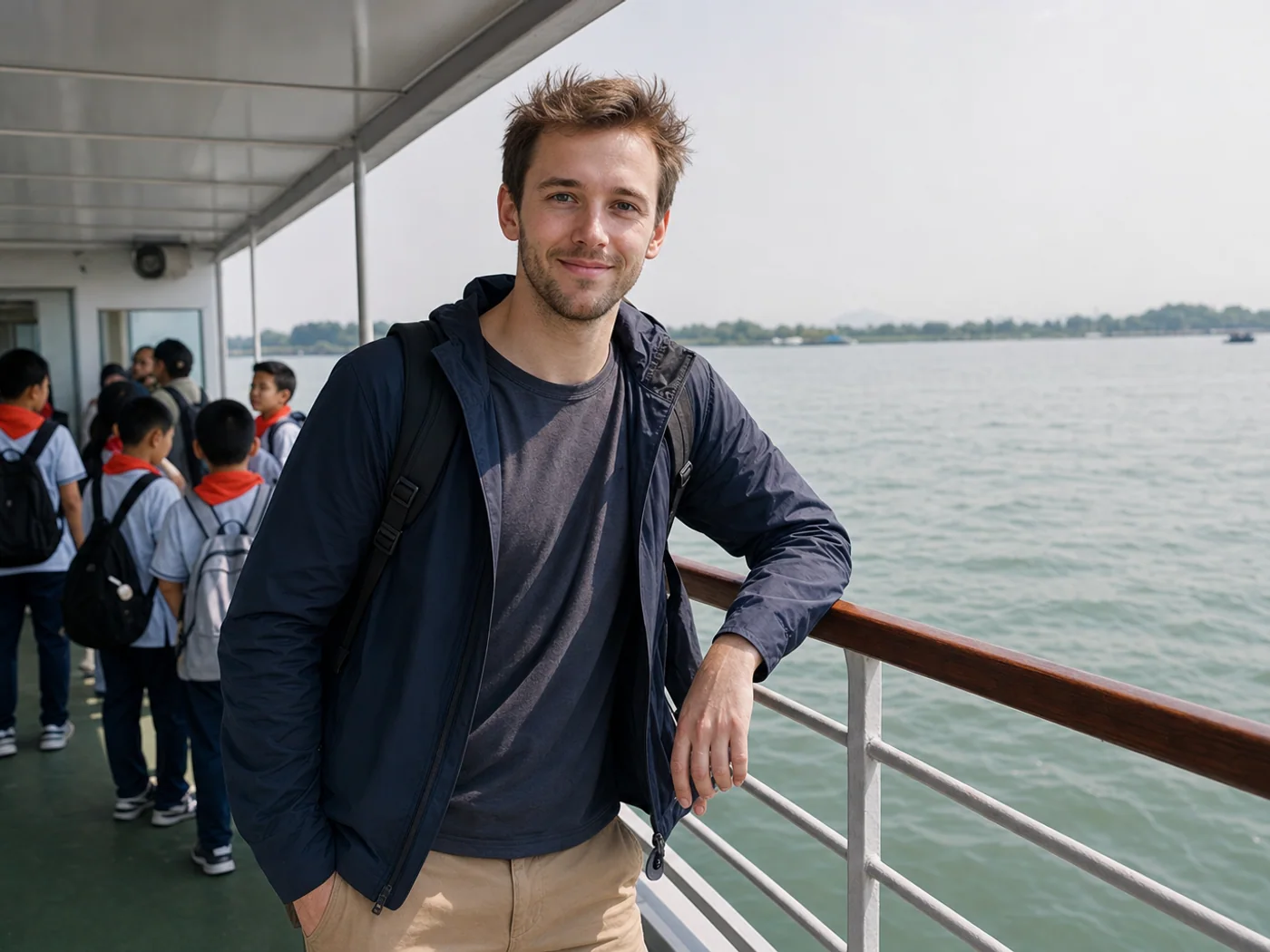 Travelers on Wuxi lake ferry