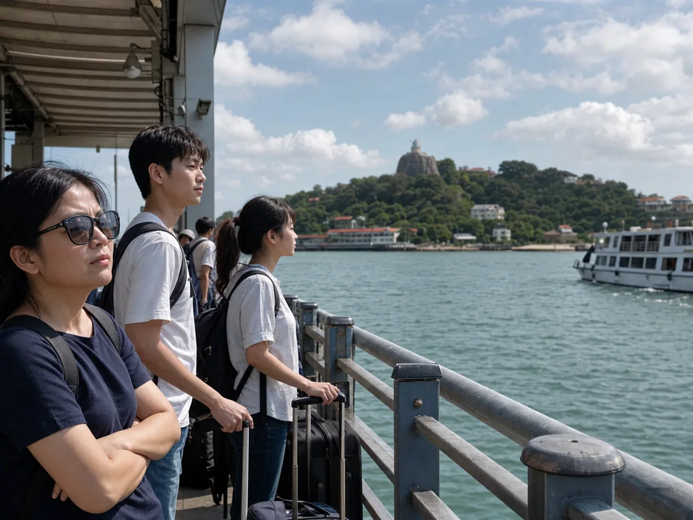 Travelers waiting for next ferry