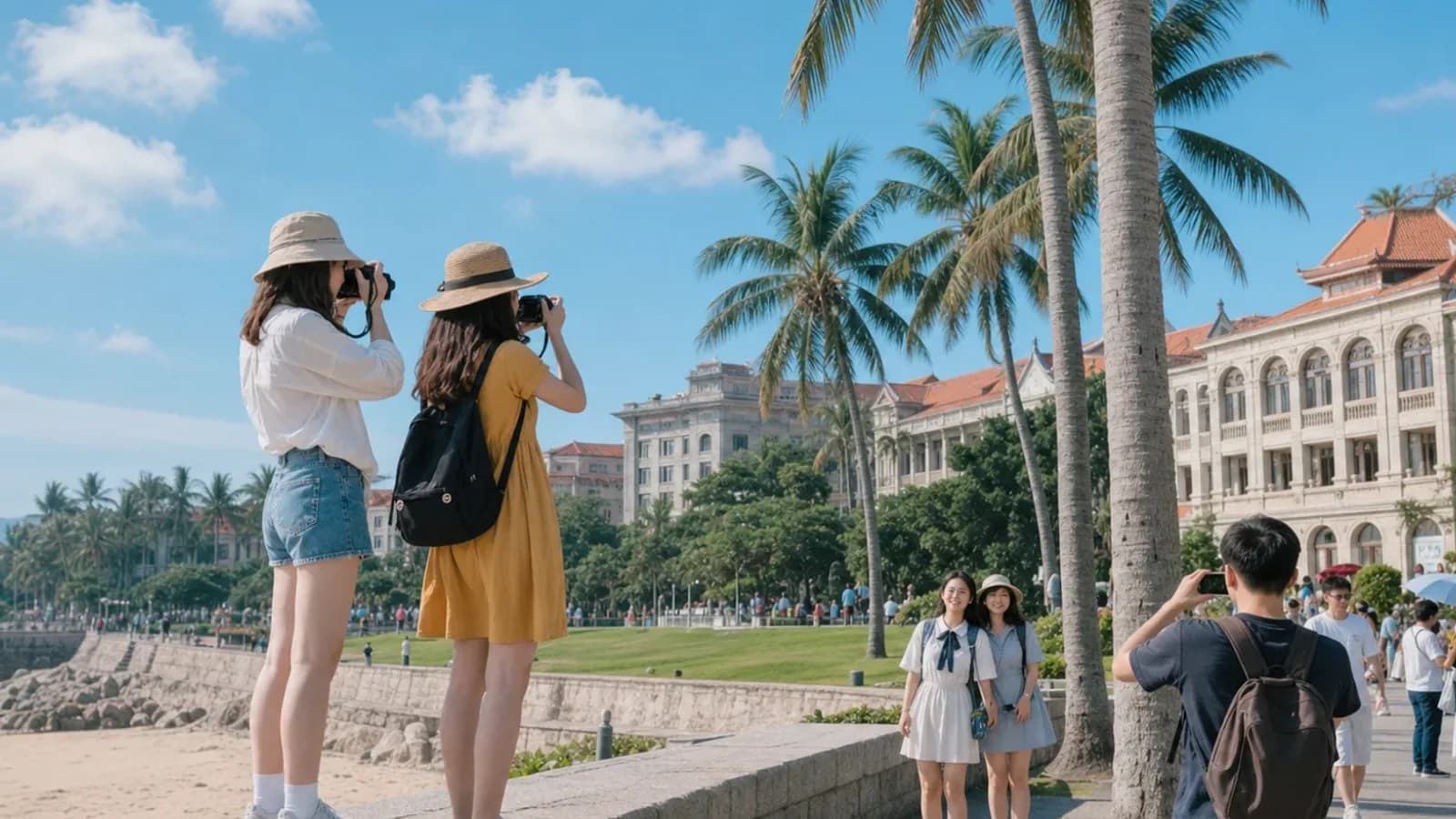 Traveler on university coastal path