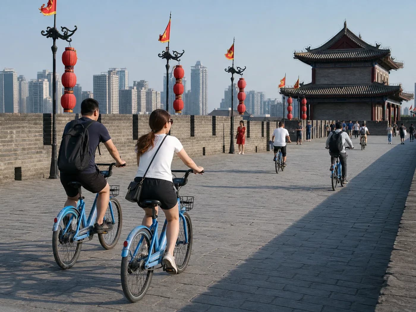 Cyclists on Xi'an wall