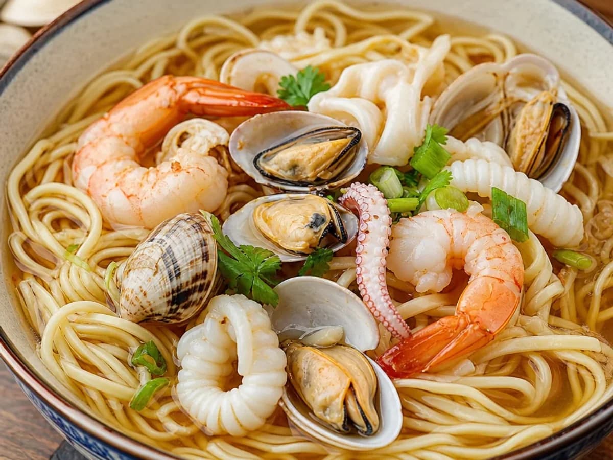 Seafood noodles in Yantai