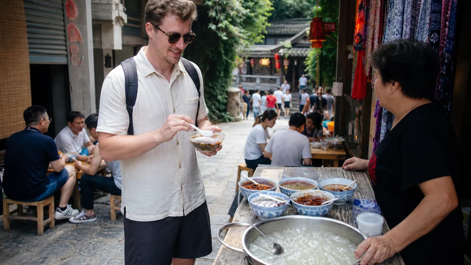 Traveler eating Yichang liangxia