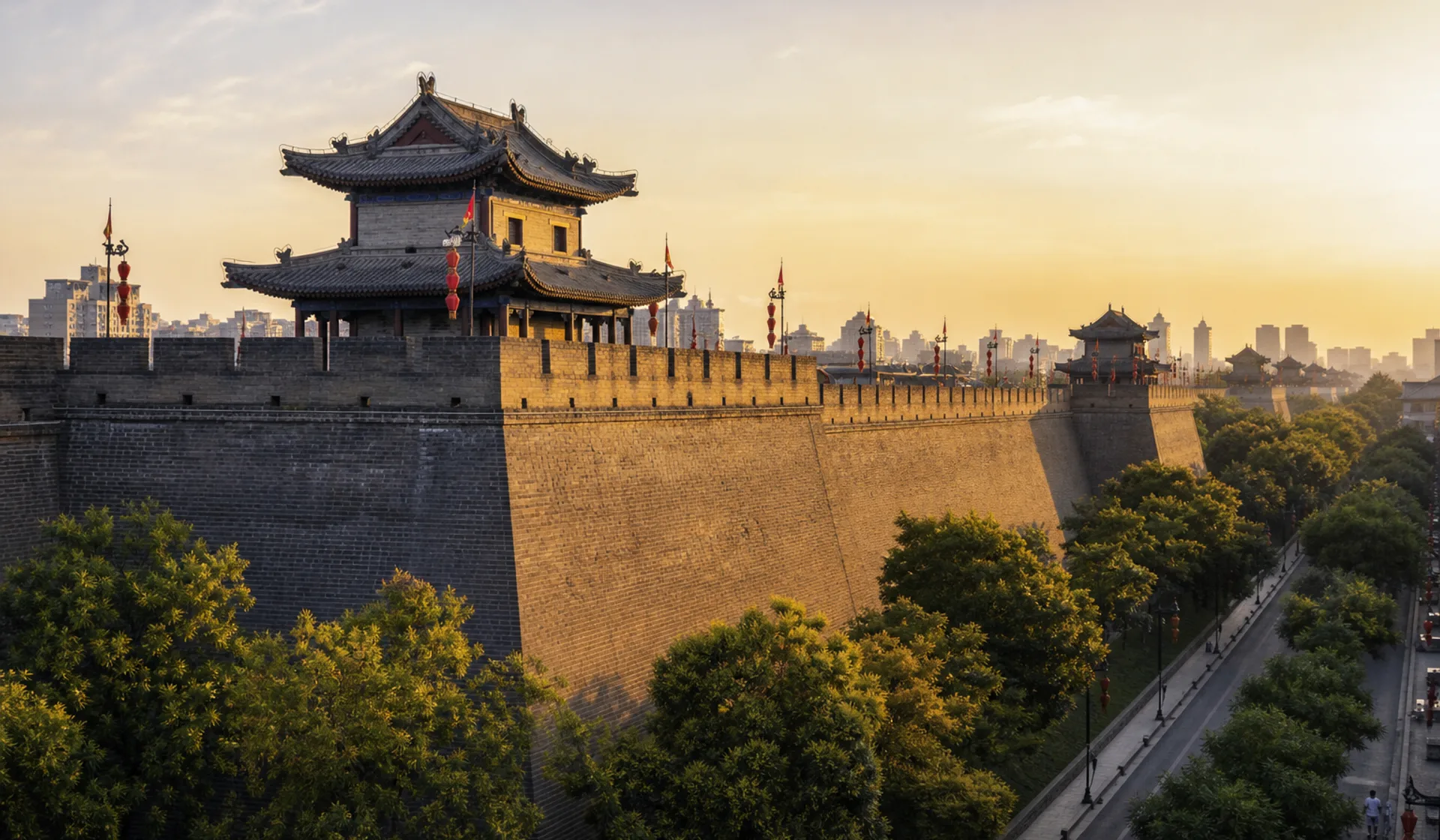 Fortified walls and towers surrounding the historic center of Xi'an